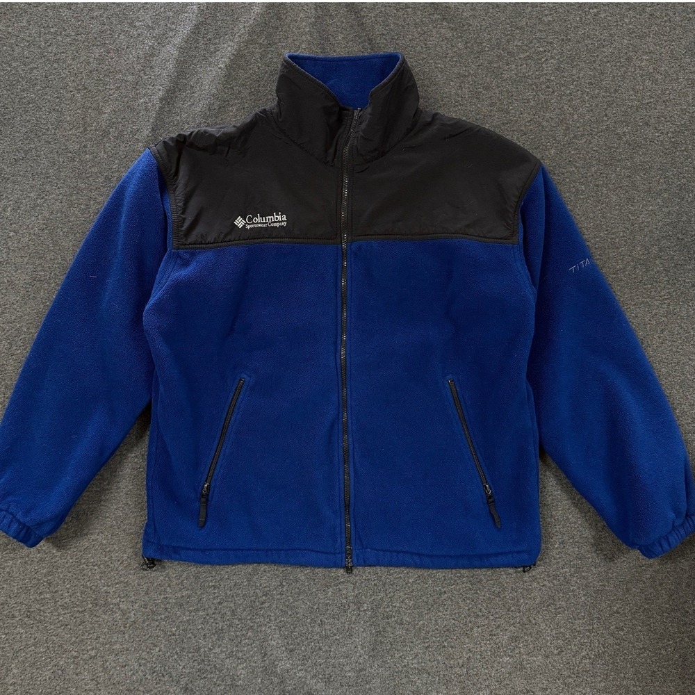 Columbia Titanium Fleece Jacket Mens L Blue Good Full Zip Nylon Overlay Vintage